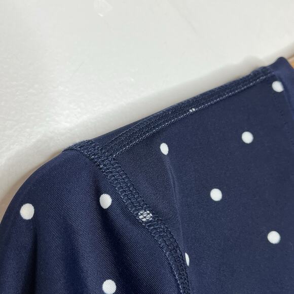 LL Bean Polka Dot Rash Guard Womens Size M Nautical Preppy Beach Sailor Navy - Picture 2 of 5